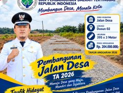 Kepala kampung Taufik Hidayat, S.Pd. Giat Bangun Jalan Lapen Sepanjang 395 Meter dari Dana Desa TA 2026.